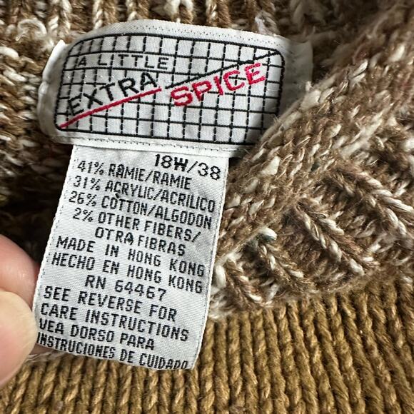 Vintage 90s Y2K Sweater Size 18W Shoulder Pads Argyle Brown Tan Fall Grandma - Picture 5 of 7